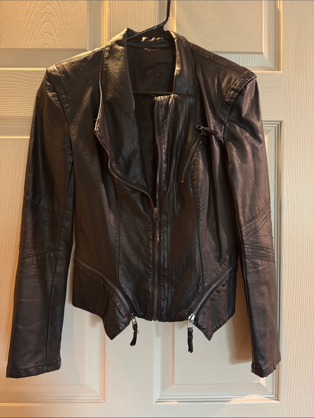 Women's Black Leather Moto Jacket size S